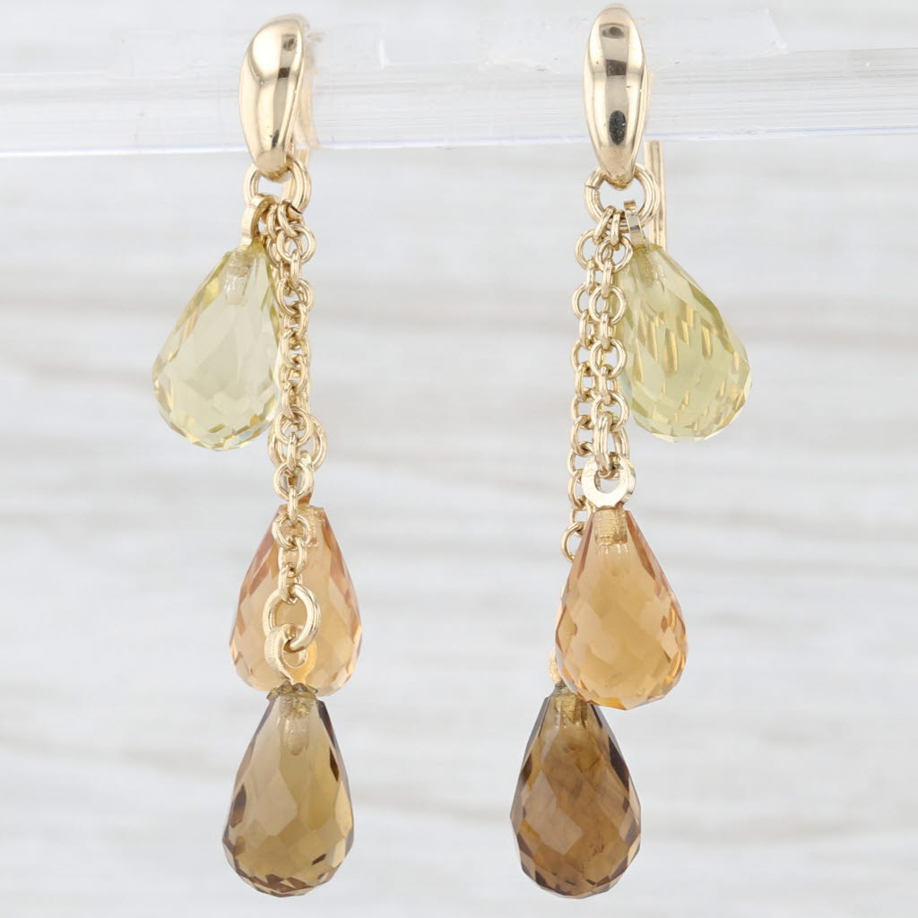 Light Gray Briolette Citrine & Lemon Quartz Dangle Earrings 14k Yellow Gold Hook Posts