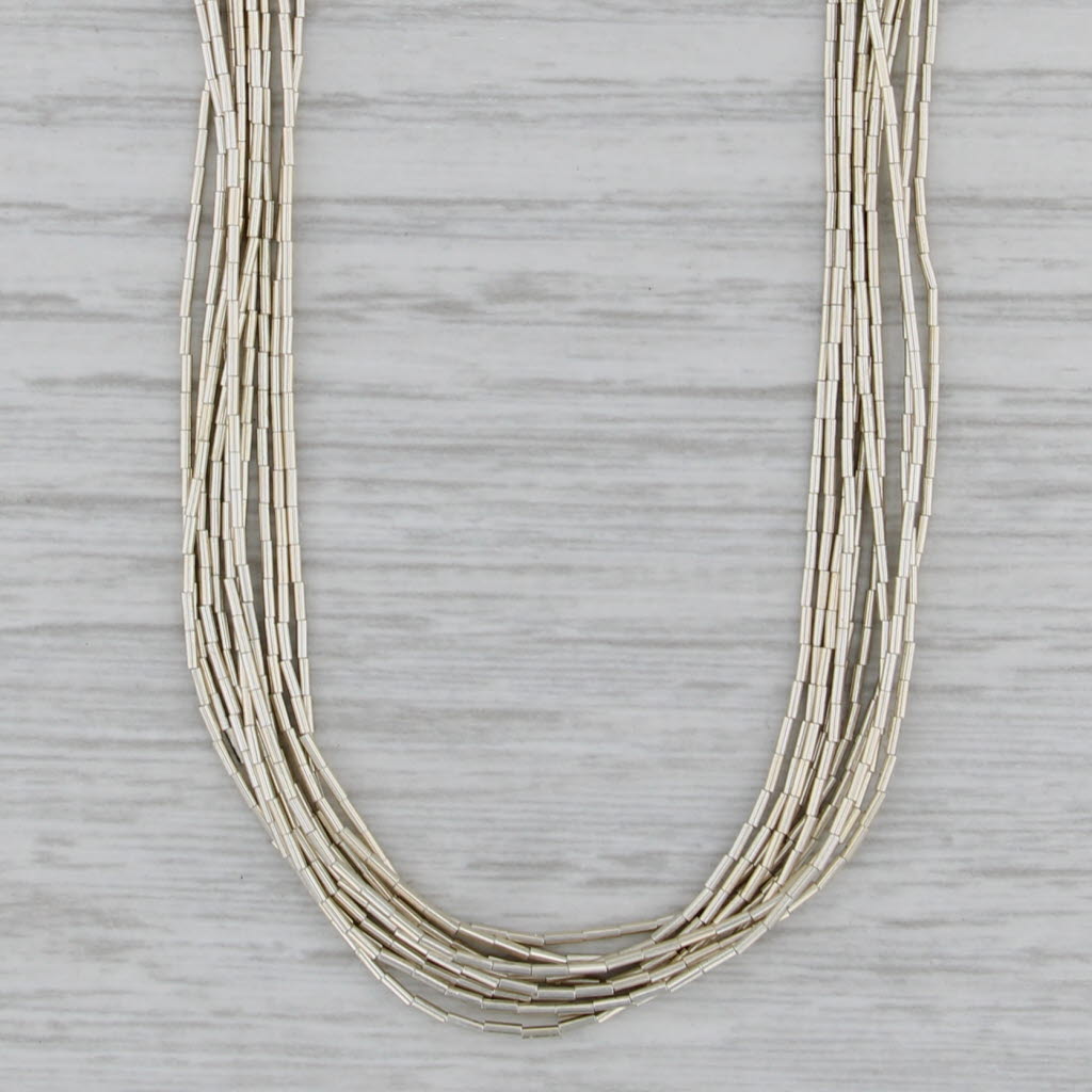 Liquid Silver 10 Multistrand Necklace Sterling Silver Native American 24.25"