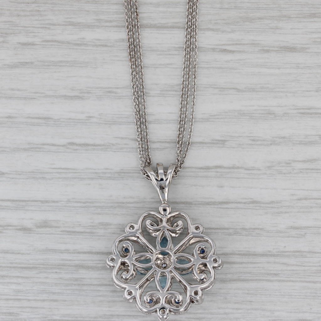 Gray Charles Krypell 2.68ctw Diamond Aquamarine Sapphire Pendant Necklace 18k Gold