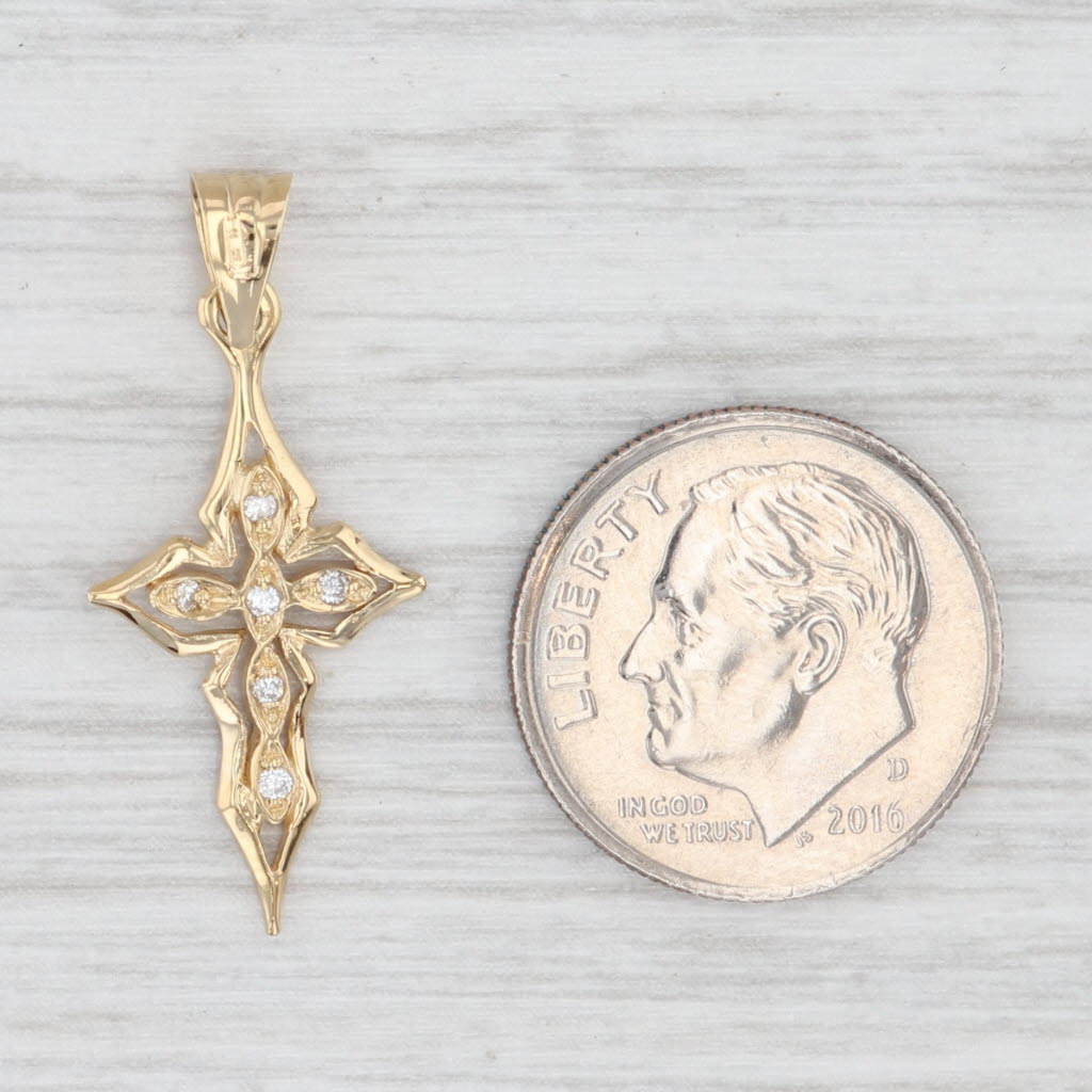 Light Gray 0.10ctw Diamond Cross Pendant 18k Yellow Gold Small Drop