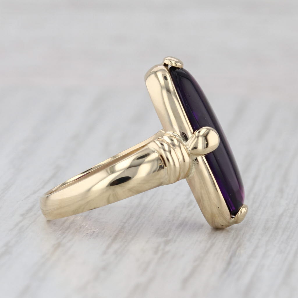 Amethyst Oval Cabochon Solitaire Ring 14k Yellow Gold Size 8