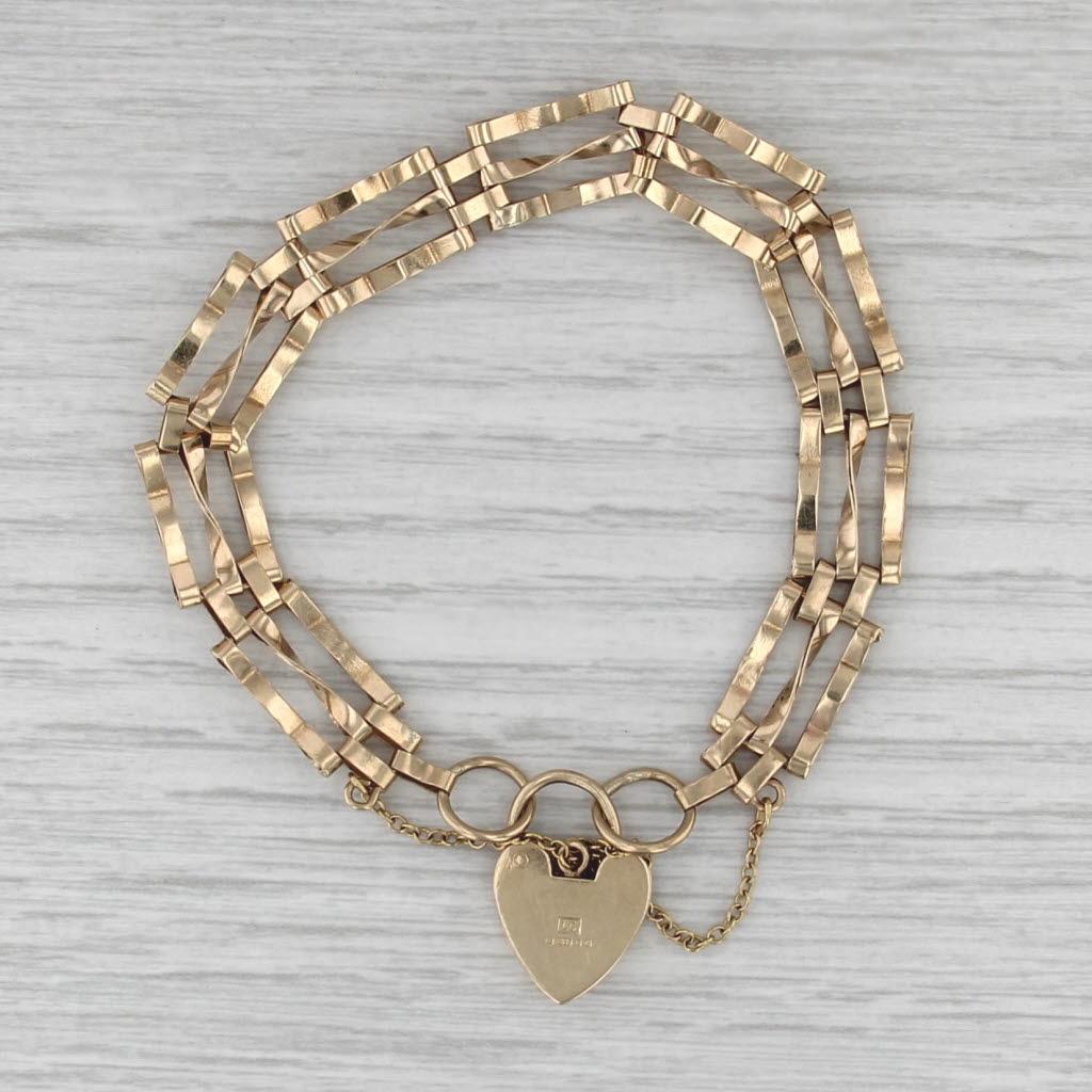 Antique Heart Lock Bracelet 9k Yellow Gold 6.75" 9mm