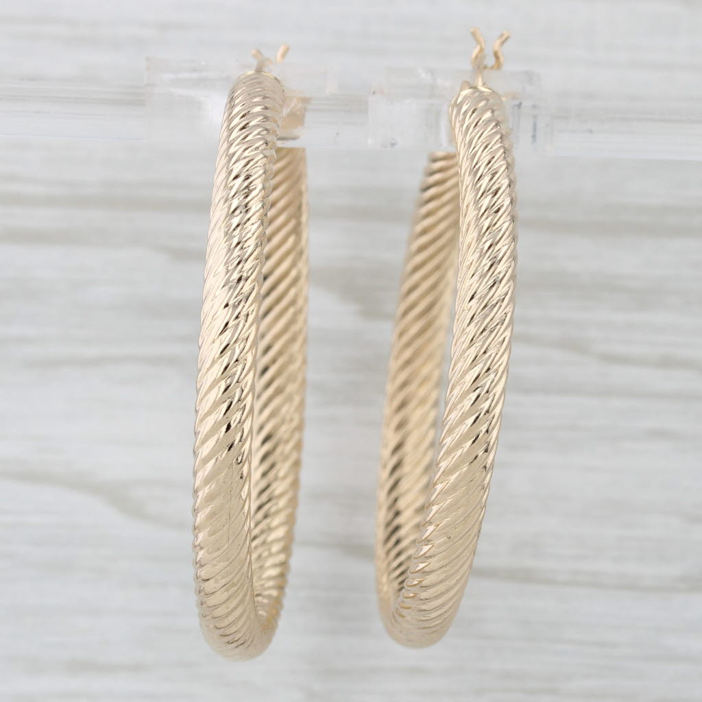 Light Gray Woven Hoop Earrings 14k Yellow Gold Round Snap Top Hoops
