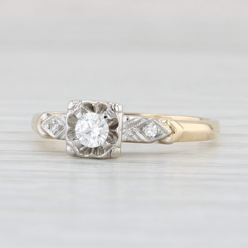 Light Gray Vintage 0.16ctw Round Diamond Engagement Ring 14k Yellow Gold Size 5.25