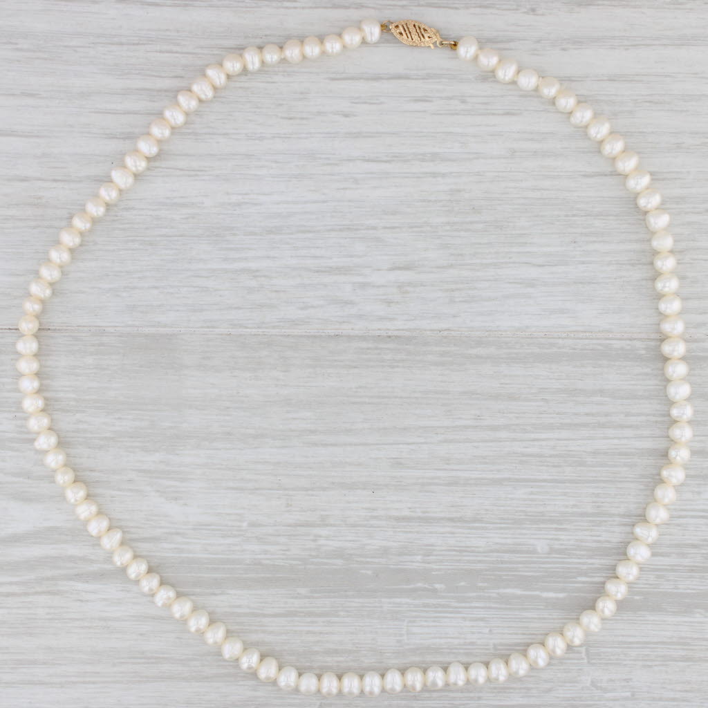 Light Gray Vintage Cultured Pearl Single Strand Necklace 14k Yellow Gold 17.5"