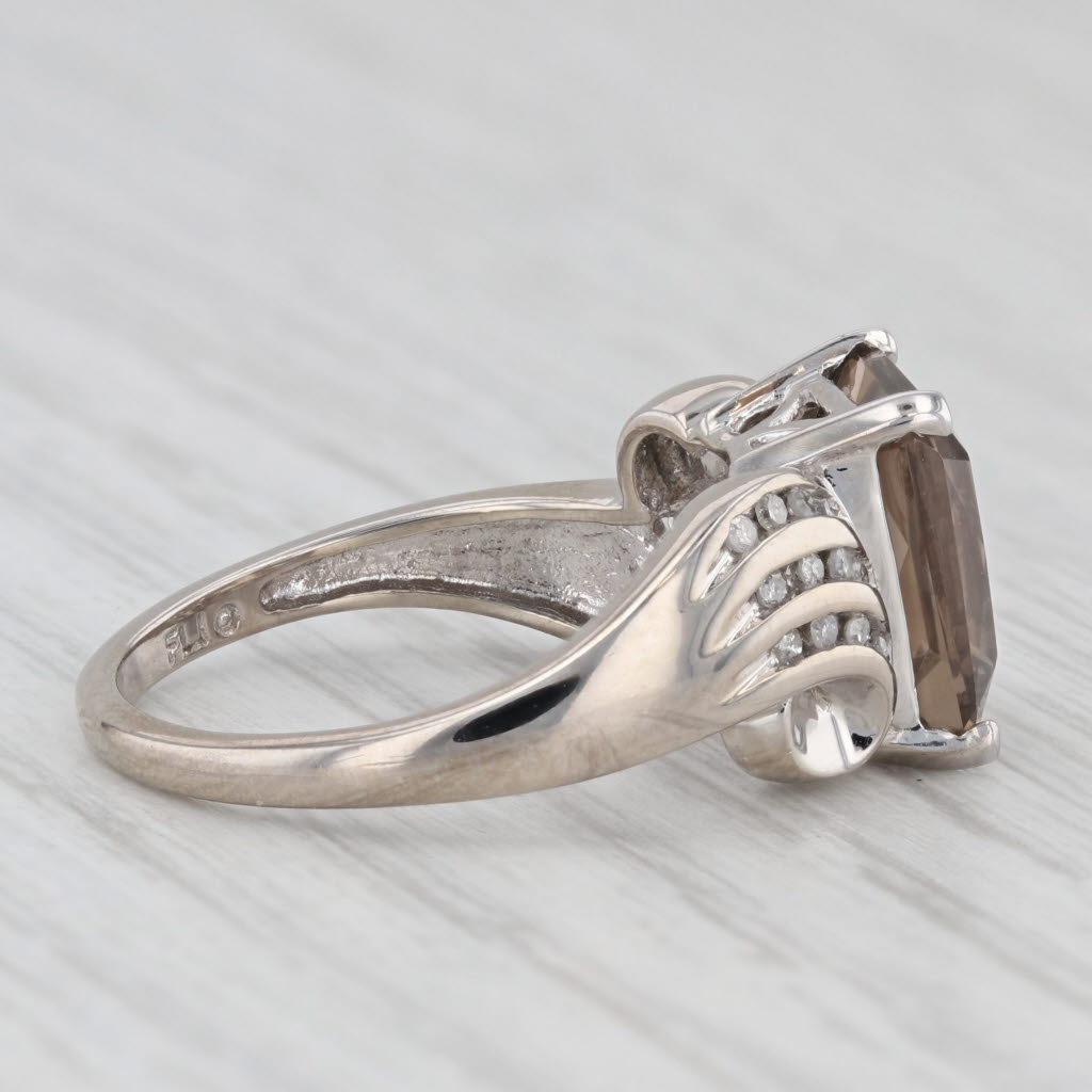 Light Gray 3.47ctw Smoky Quartz Diamond Ring 10k White Gold Size 7