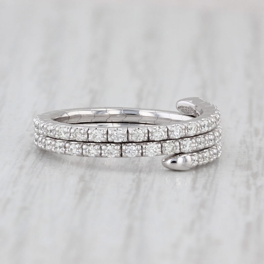 0.60ctw Diamond Wrap Coiled Band Bypass Ring 14k White Gold Flexible Size