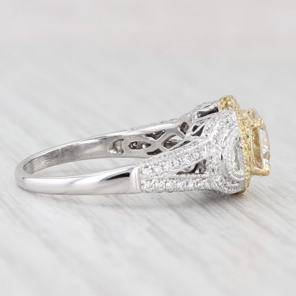 Light Gray 1.87ctw White Yellow Diamond Halo Engagement Ring 18k White Gold Size 8 GIA