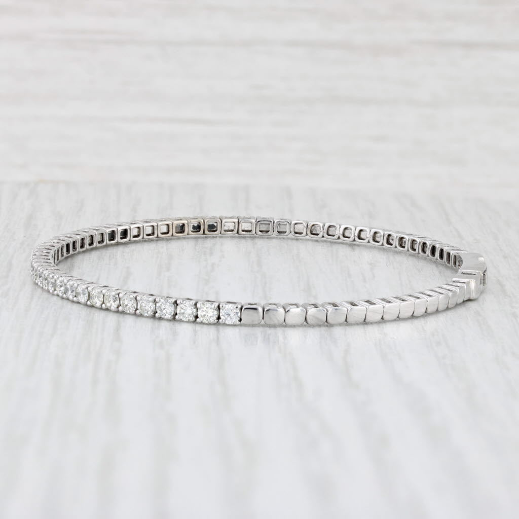Light Gray 2ctw Diamond Tennis Bangle Bracelet 14k White Gold 7" 2.6mm Snap Clasp