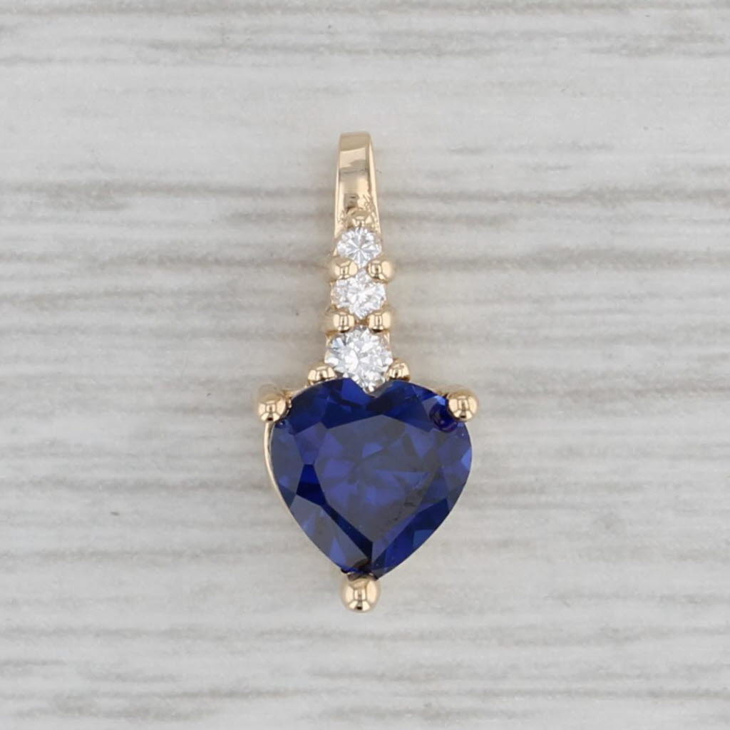 Gray Lab Created Blue Sapphire Heart Pendant 10k Yellow Gold Cubic Zirconia Accents