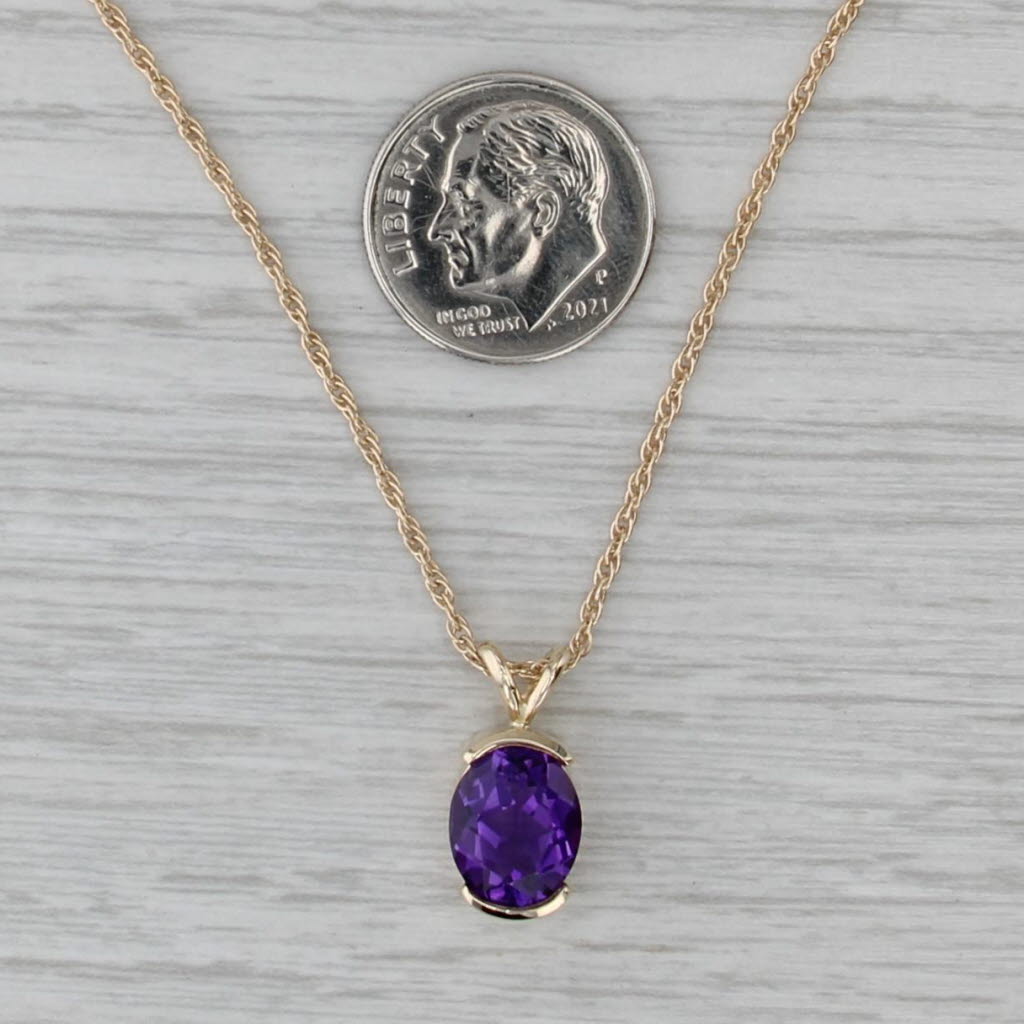 2.15ct Oval Amethyst Solitaire Pendant Necklace 14k Yellow Gold 20" Rope Chain