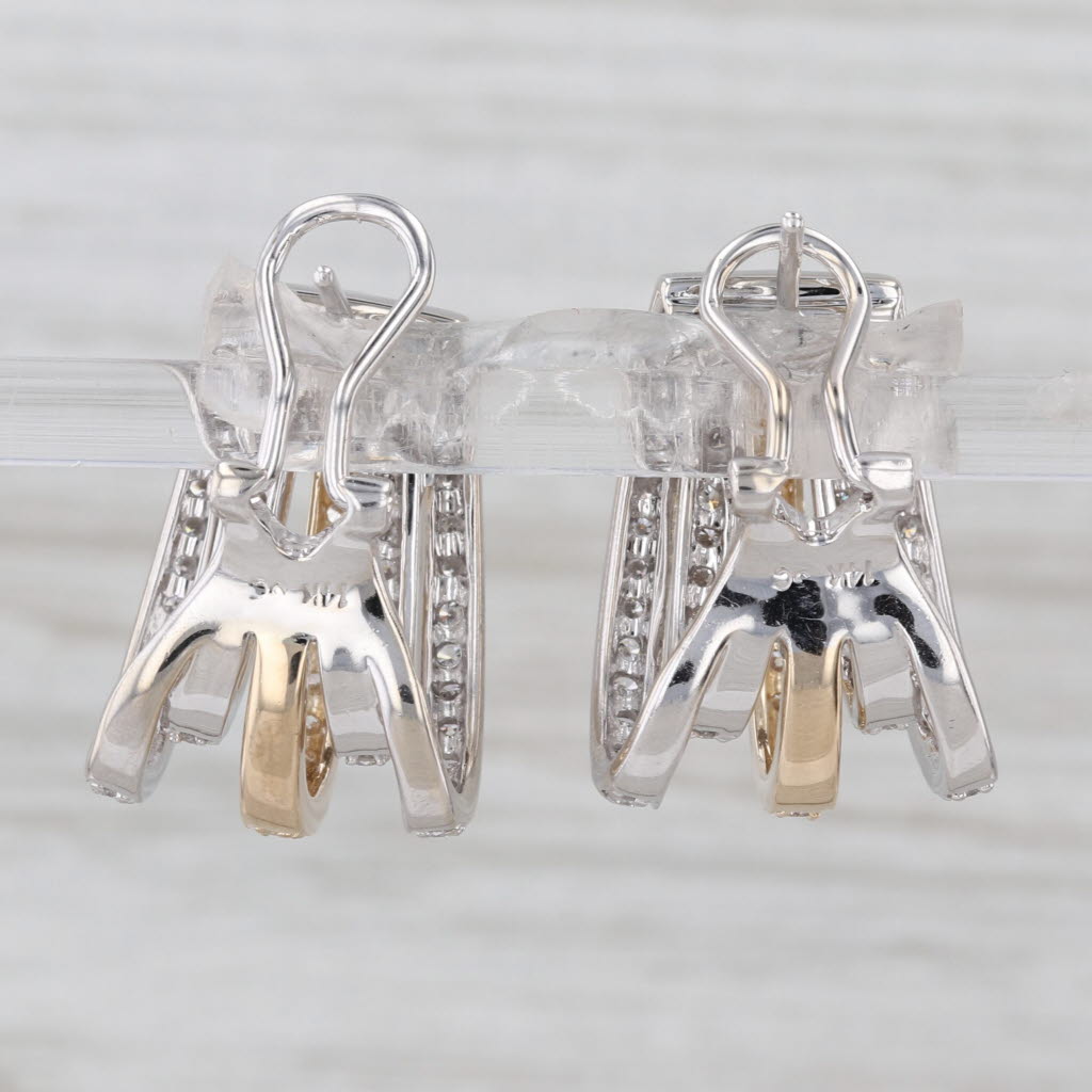 1ctw Diamond J-Hook Drop Earrings 14k White Yellow Gold Omega Backs