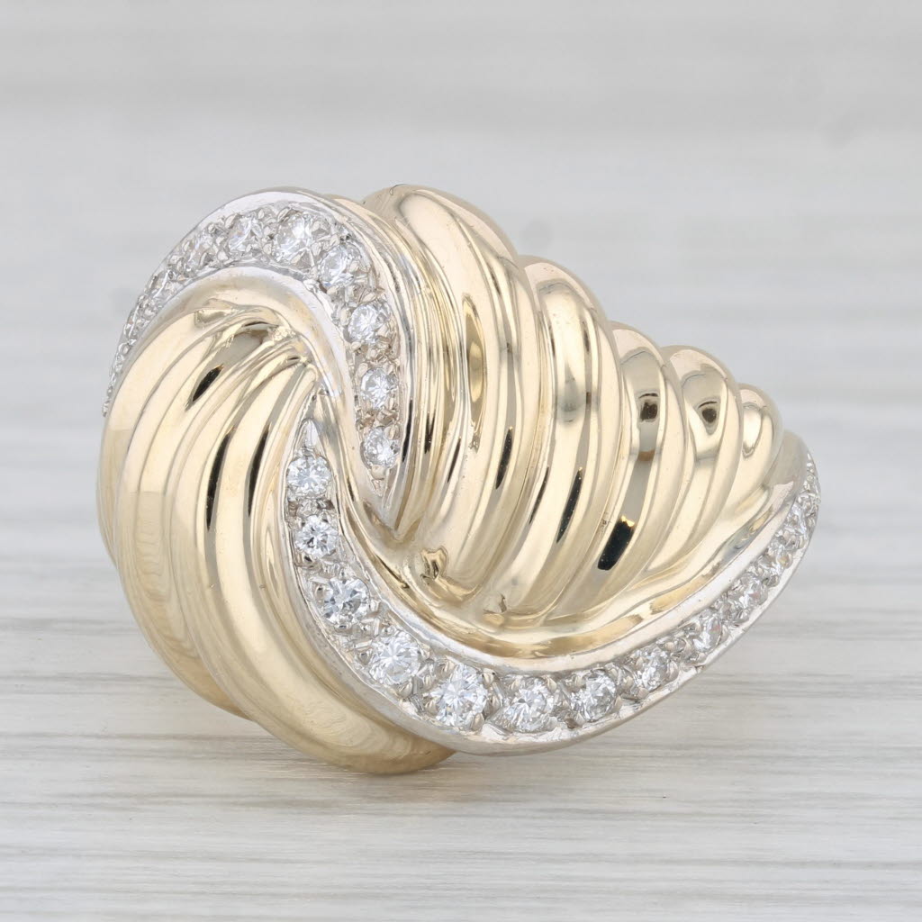 Light Gray 0.40ctw Diamond Scalloped Knot Ring 14k Yellow Gold Size 8.5 Cocktail