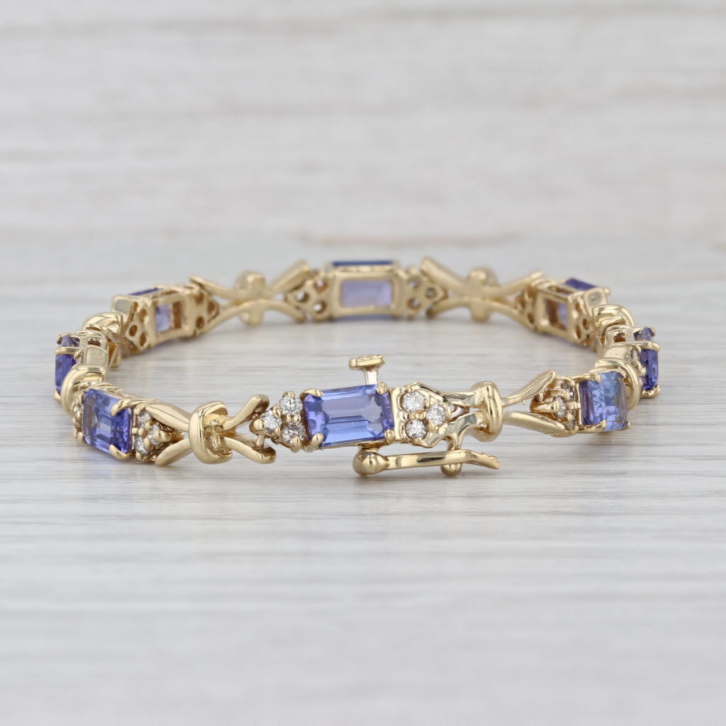 6.40ctw Tanzanite Diamond Tennis Bracelet 14k Yellow Gold 6.5" 4.7mm
