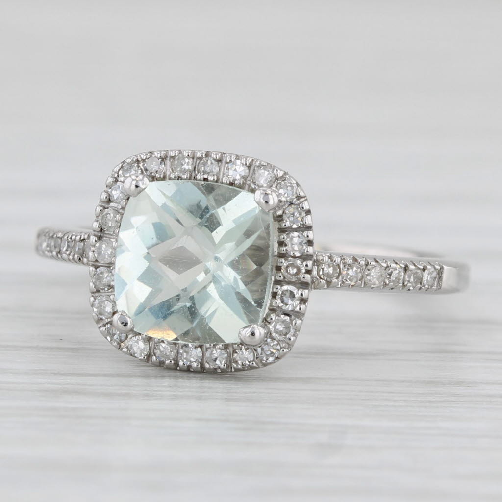 Light Gray 1.55ctw Prasiolite Green Amethyst Diamond Halo Ring 14k White Gold Size 6