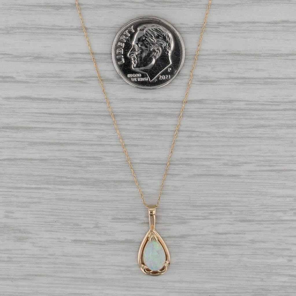 Teardrop Opal Cabochon Pendant Necklace 14k Yellow Gold 19.75" Fine Rope Chain