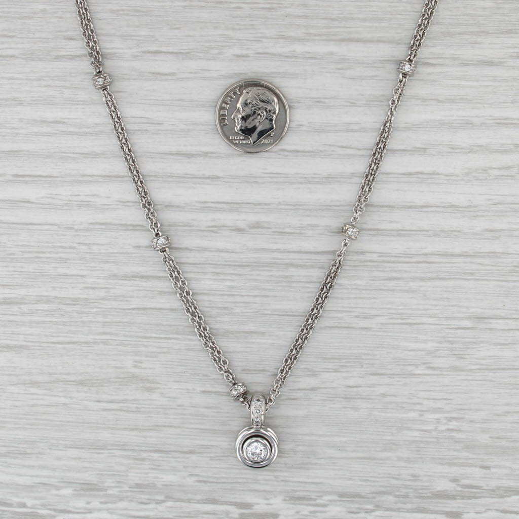 1.02ctw Diamond Pendant Station Necklace 14k White Gold 24.5" Double Cable Chain