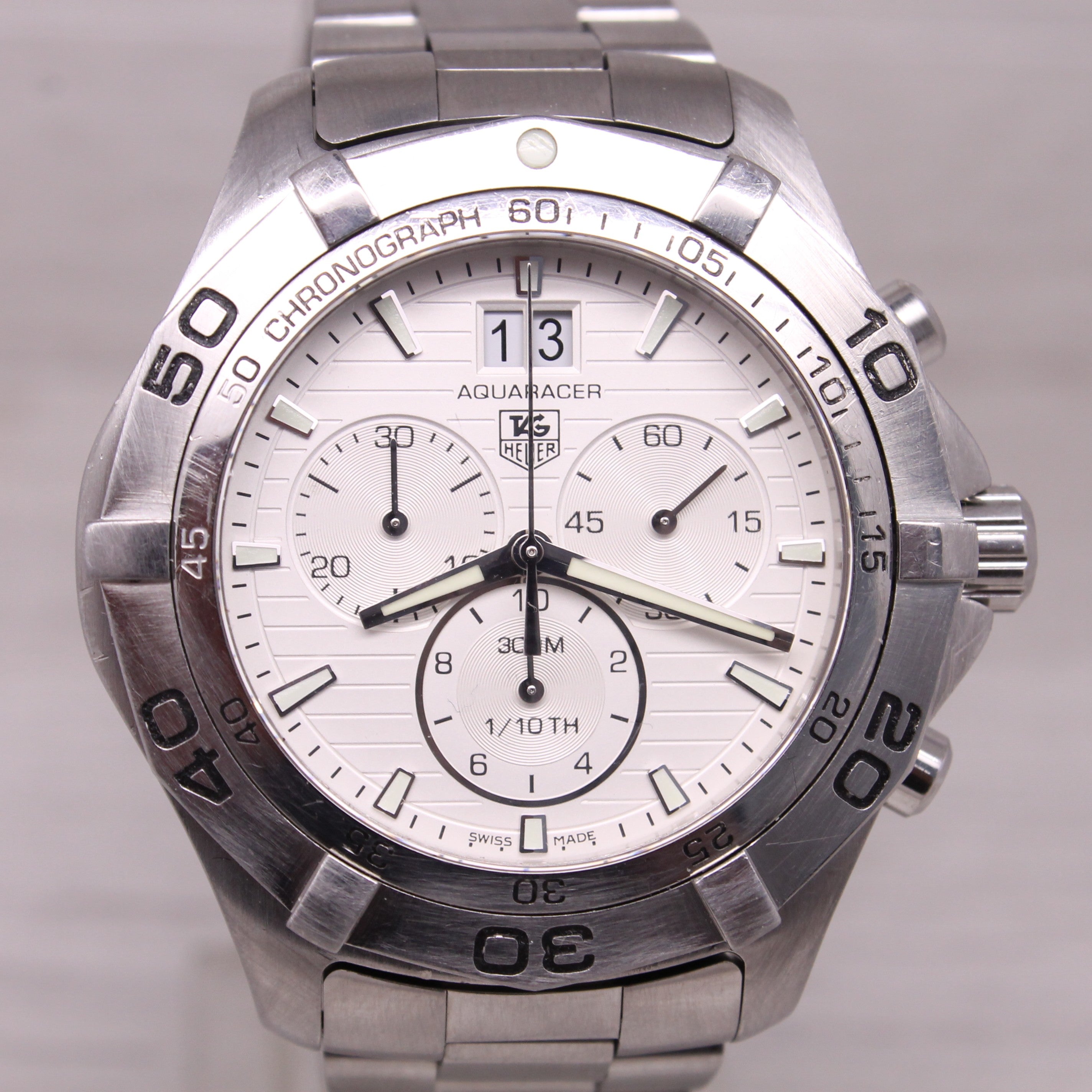 Tag Heuer Aquaracer 44mm Steel Mens Quartz Chronograph Watch w Bracelet CAF101F