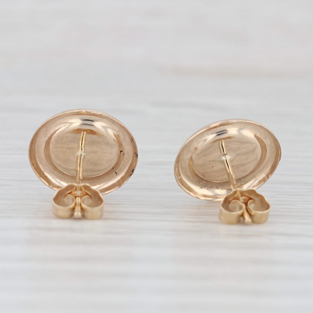 Light Gray Amethyst Round Cabochon Solitaire Stud Earrings 14k Yellow Gold