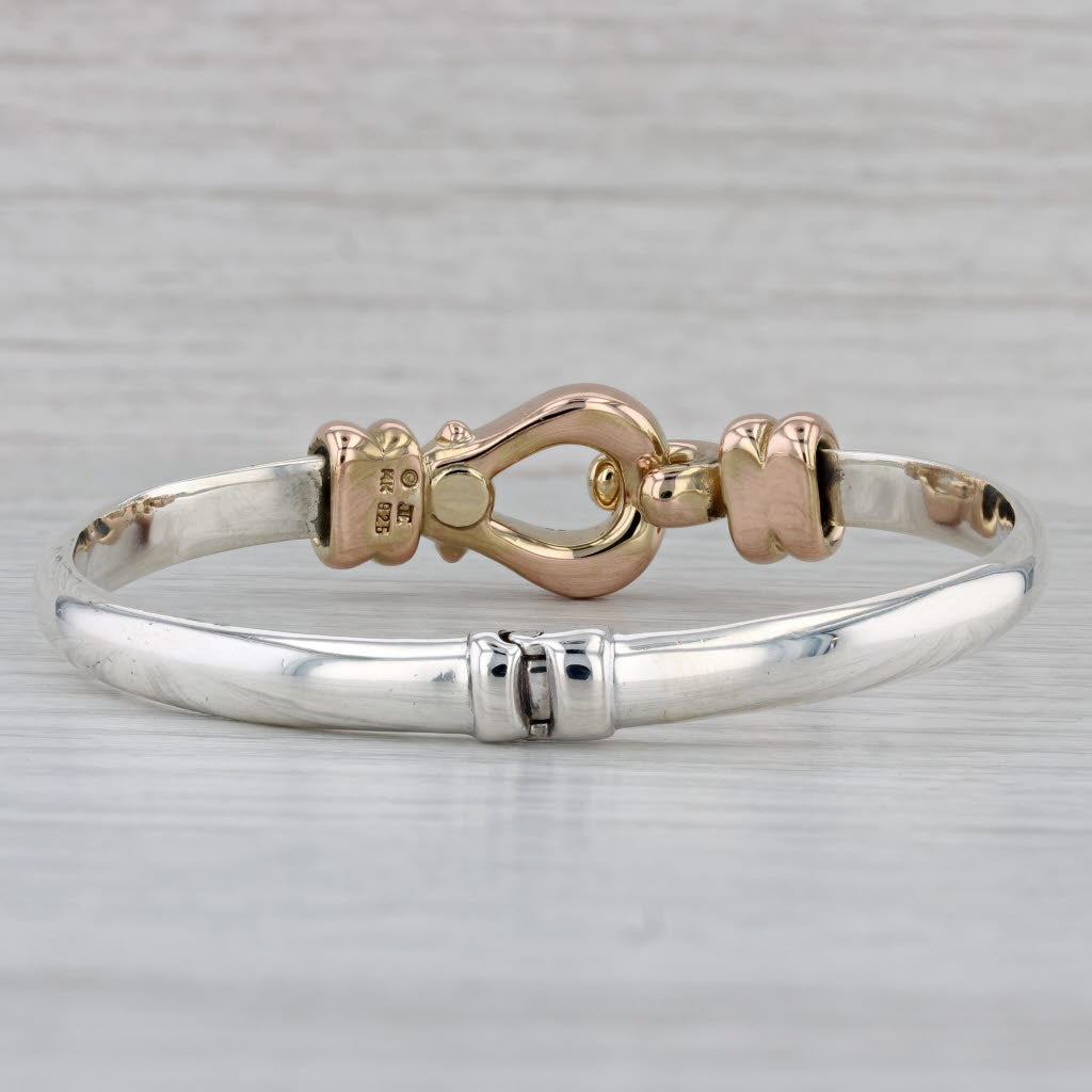 Gray Buckle Bangle Bracelet 14k Gold Sterling Silver JLC Hinged 6.75"