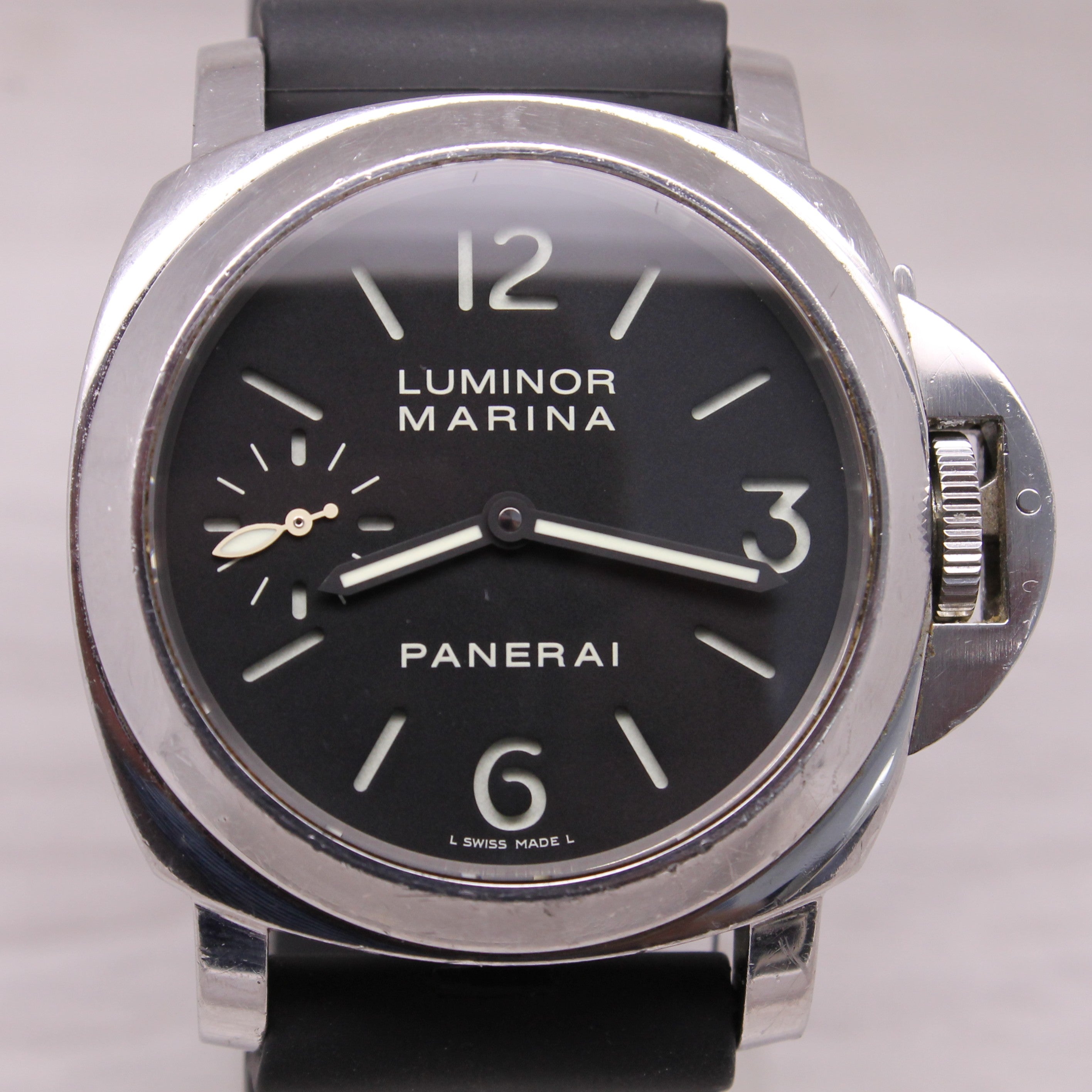 Panerai Luminor Marina PAM111 Mens 44mm Steel Manual Watch Sandwich Dial 00111