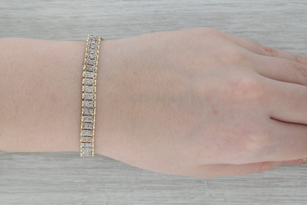 Dark Gray 1.50ctw Diamond 10k Yellow White Gold Tennis Bracelet 7.75"