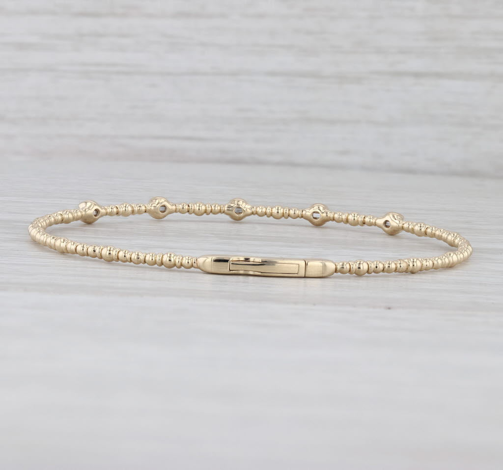 New 0.27ctw Diamond Bead Flexible Bangle Bracelet 14k Yellow Gold 6.75"