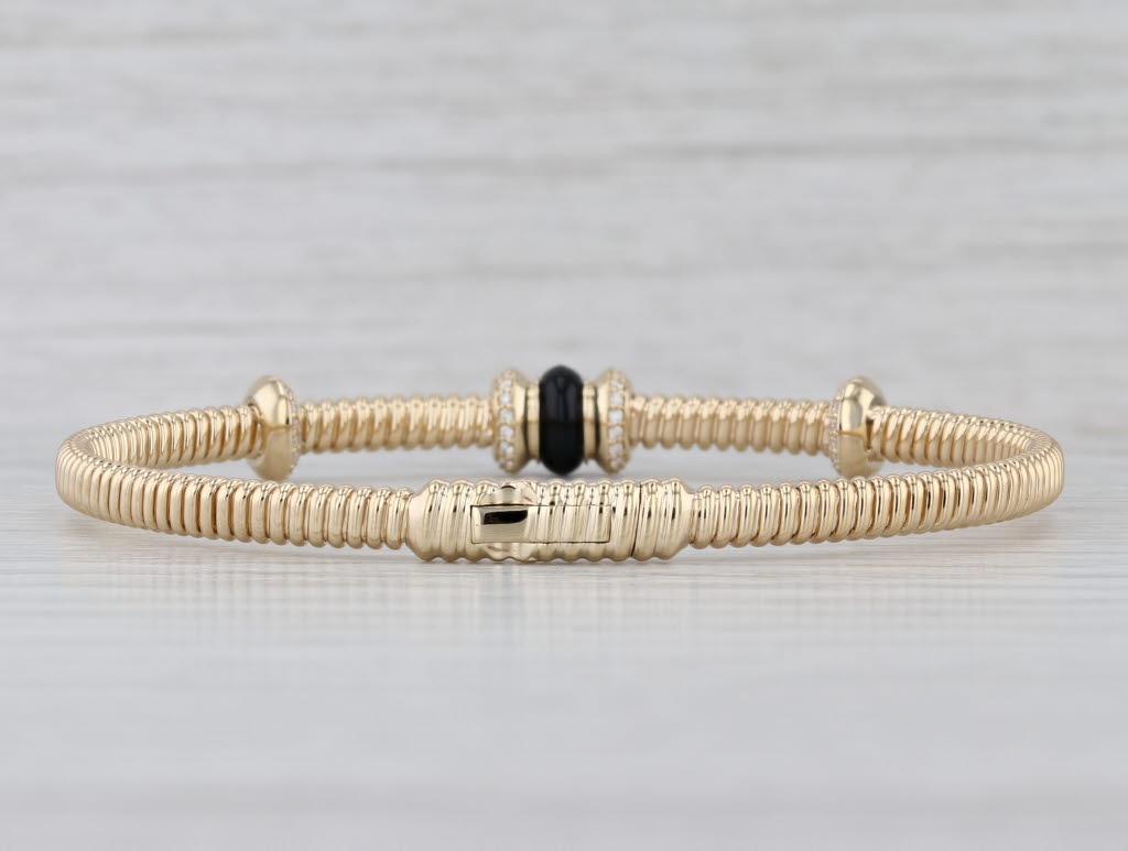 New Onyx 0.25ctw Diamond Flexible Bangle Bracelet 6.5" 14k Yellow Gold