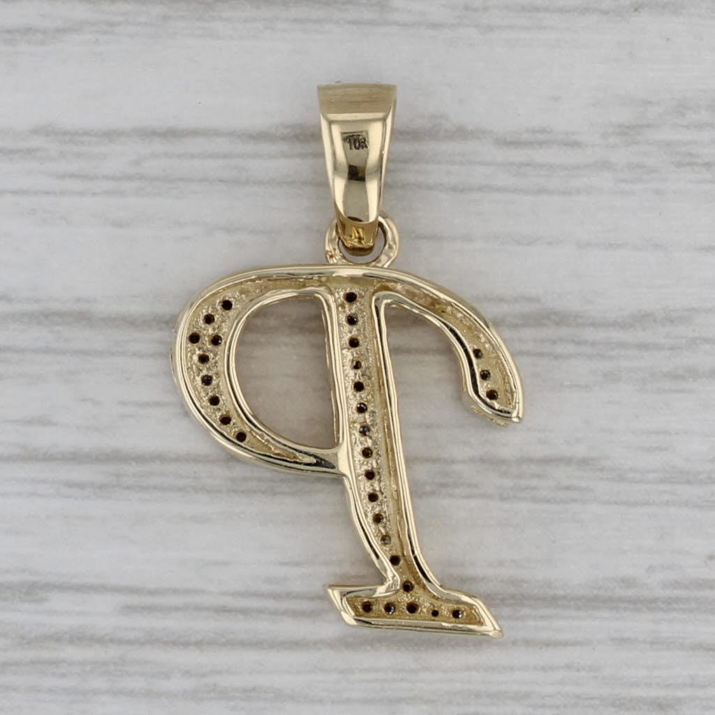 Gray Diamond Letter Initial "P" Pendant 10k Yellow Gold