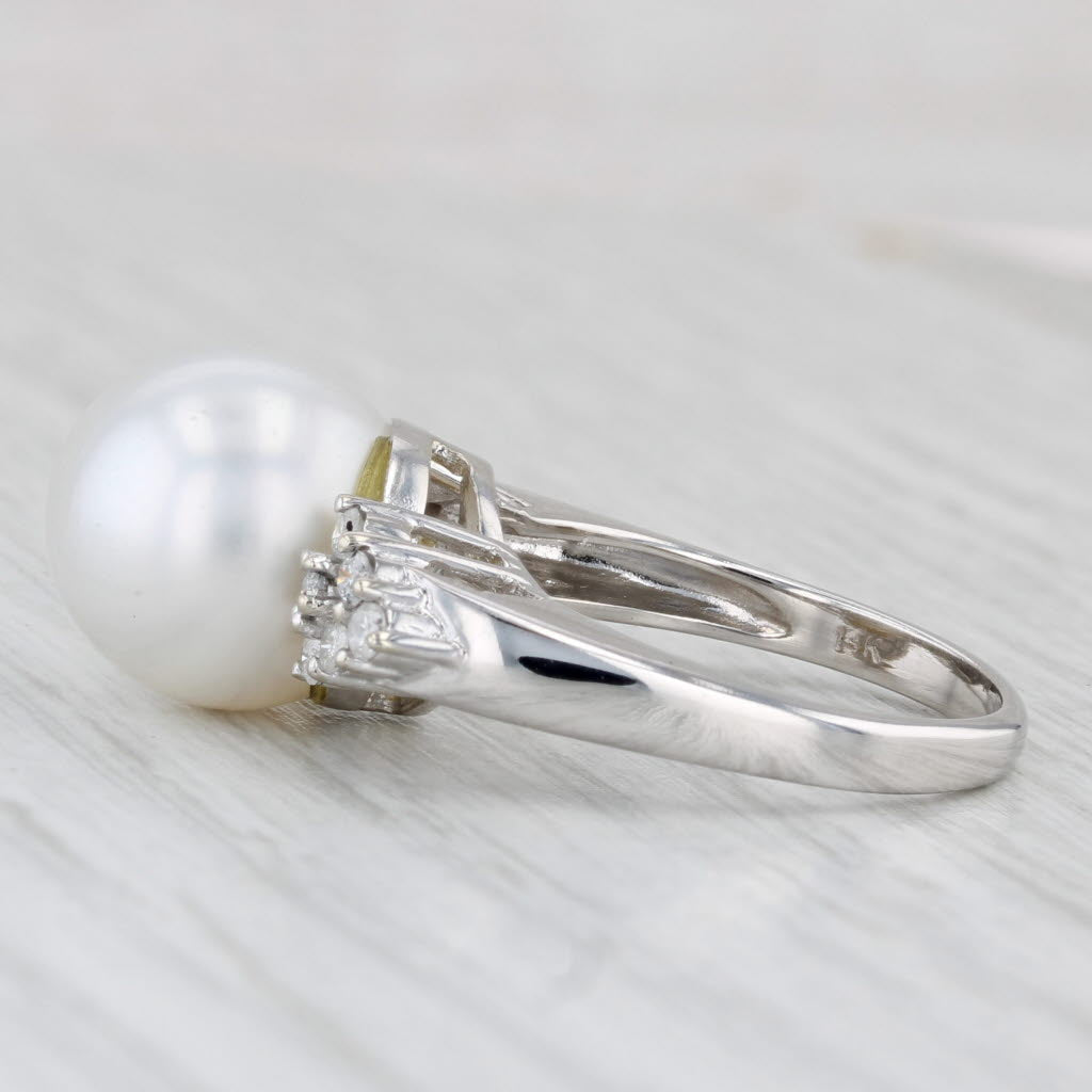 Light Gray Cultured Pearl 0.18ctw Diamond Ring 14k White Gold Size 6
