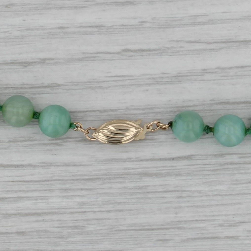 Green Shell Bead Strand Necklace 14k Gold Clasp 17.75" 7.1mm-7.4mm