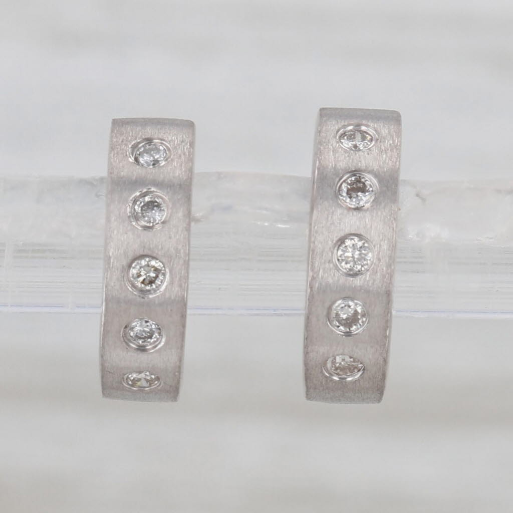 Small 0.09ctw Diamond Huggie Hoop Earrings 14k White Gold Round Hoops