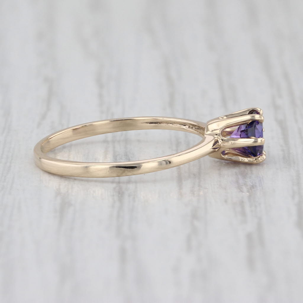 0.64ct Lab Created Purple Sapphire Ring 10k Yellow Gold Round Solitaire Sz 6.25