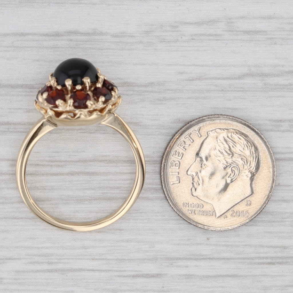 Light Gray Vintage Onyx 1ctw Garnet Halo Ring 14k Yellow Gold Size 6.25