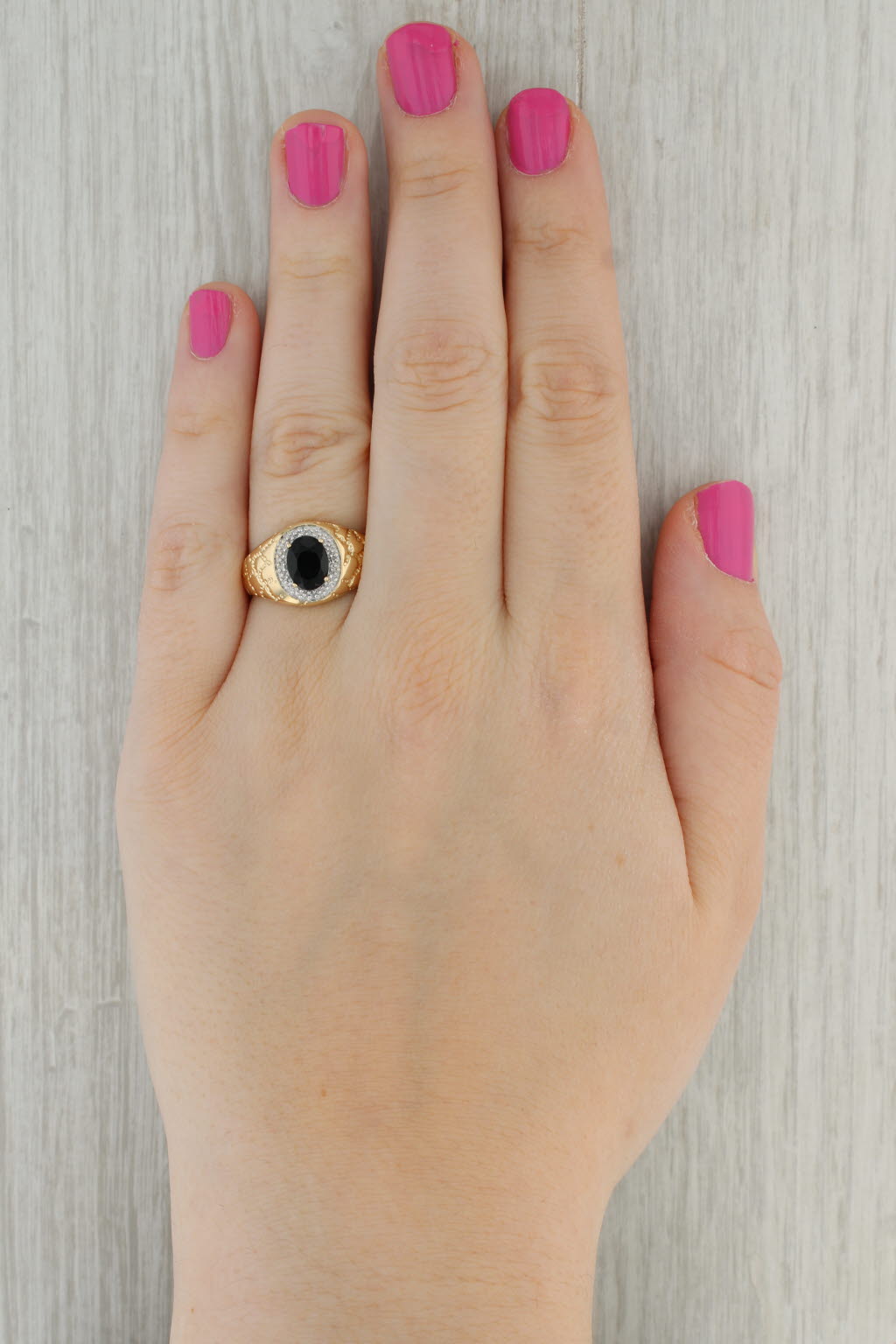 Tan Onyx Diamond Halo Ring 10k Yellow Gold Nugget Band Size 8.75