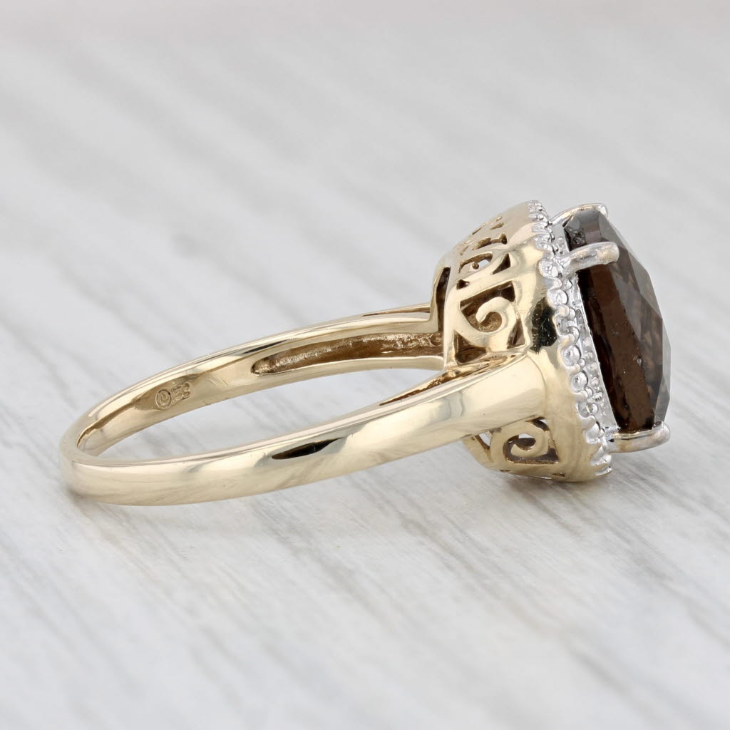 Light Gray 4.20ct Smoky Quartz Diamond Halo Ring 10k Yellow Gold Size 7
