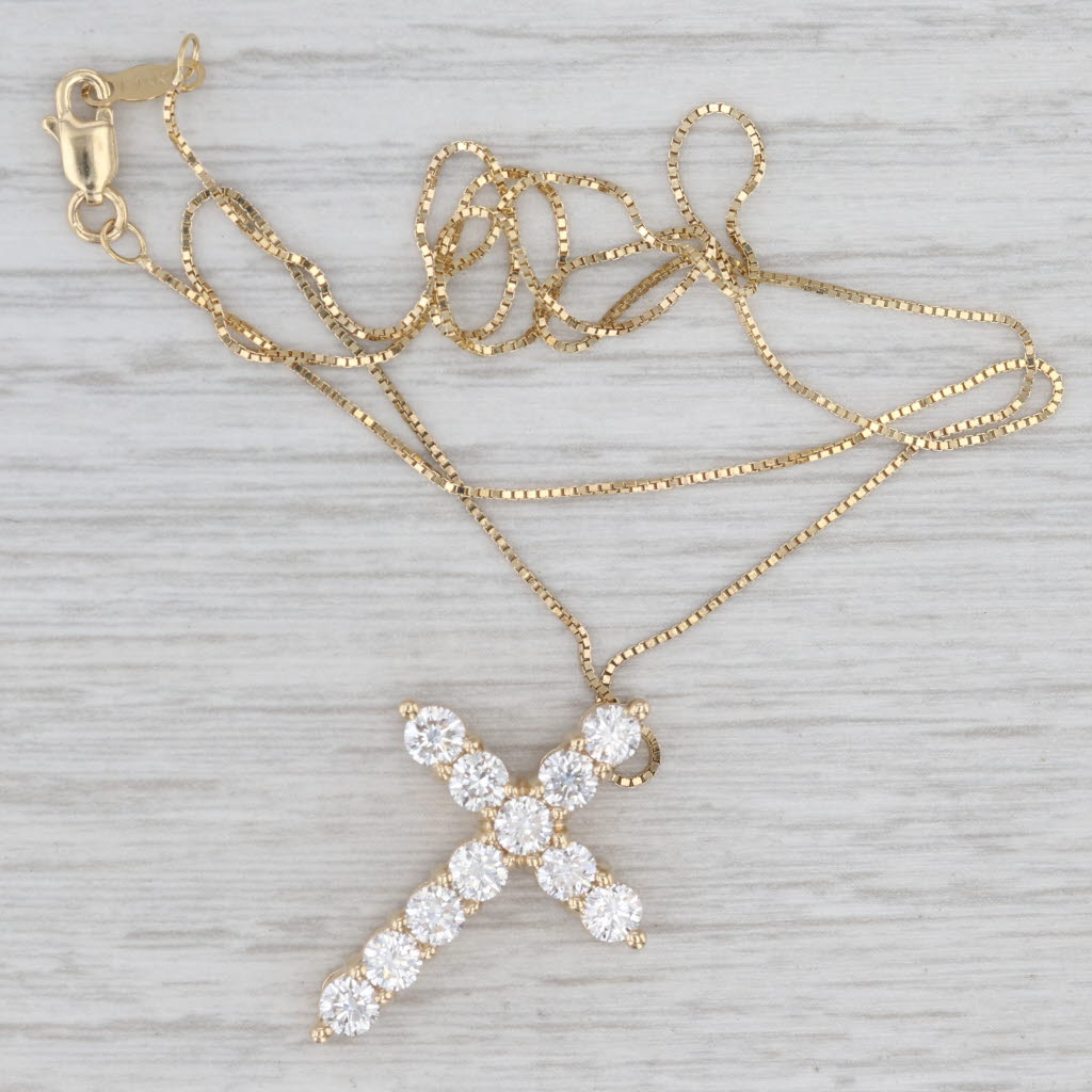 Light Gray 2ctw Diamond Cross Pendant Necklace 14k Yellow Gold 18" Box Chain