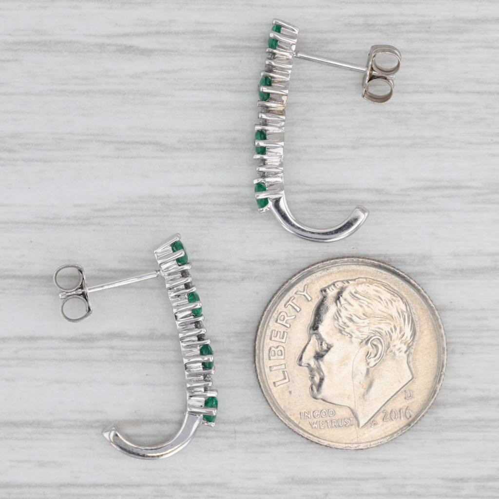 Light Gray 0.72ctw Emerald Diamond J-Hook Earrings 14k White Gold Drops