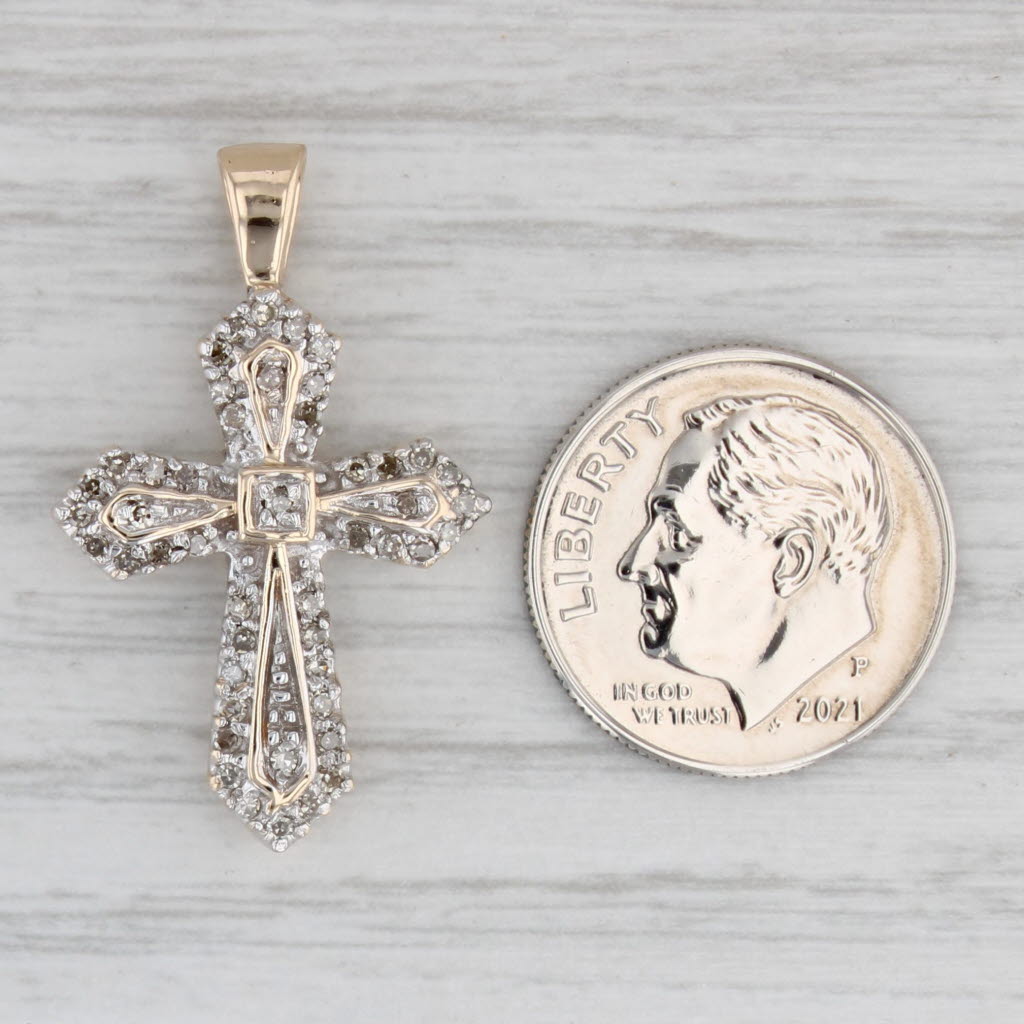 Gray 0.14ctw Diamond Cross Pendant 10k Yellow White Gold