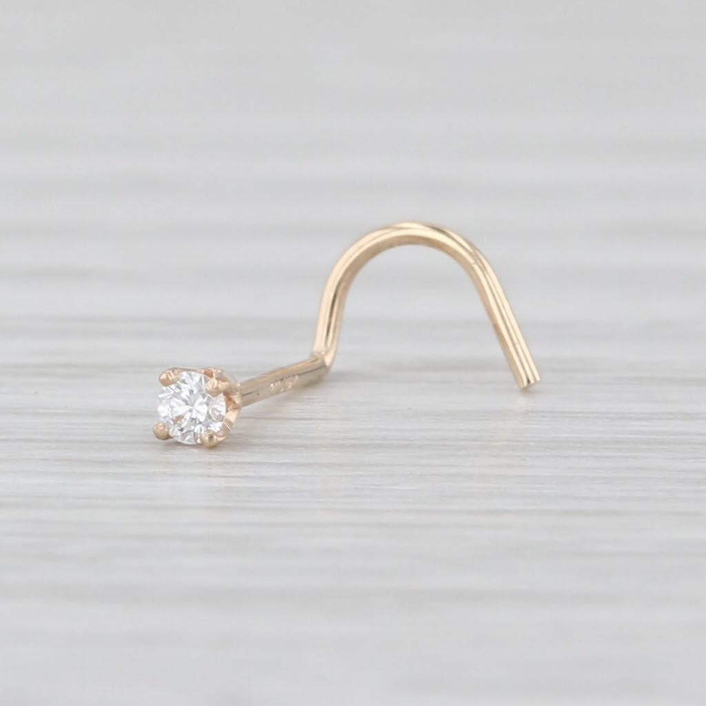 New Diamond Nose Piercing Stud 14k Yellow Gold Round Solitaire Curved Post 1