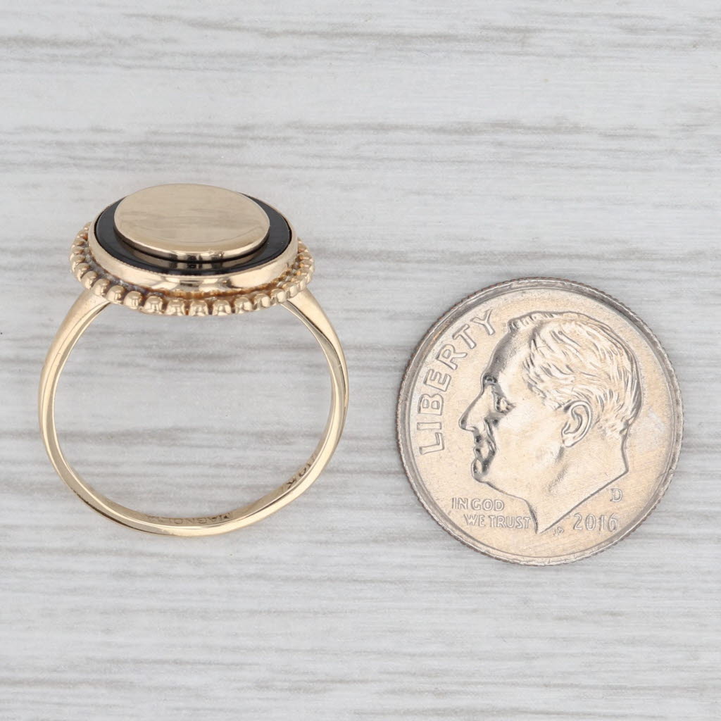 Light Gray Engravable Signet Ring 10k Yellow Gold Size 6.25 Black Glass