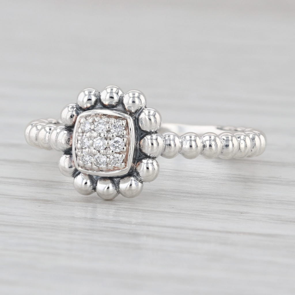 Lagos Caviar Spark Pave Diamond Ring Sterling Silver Size 7.25
