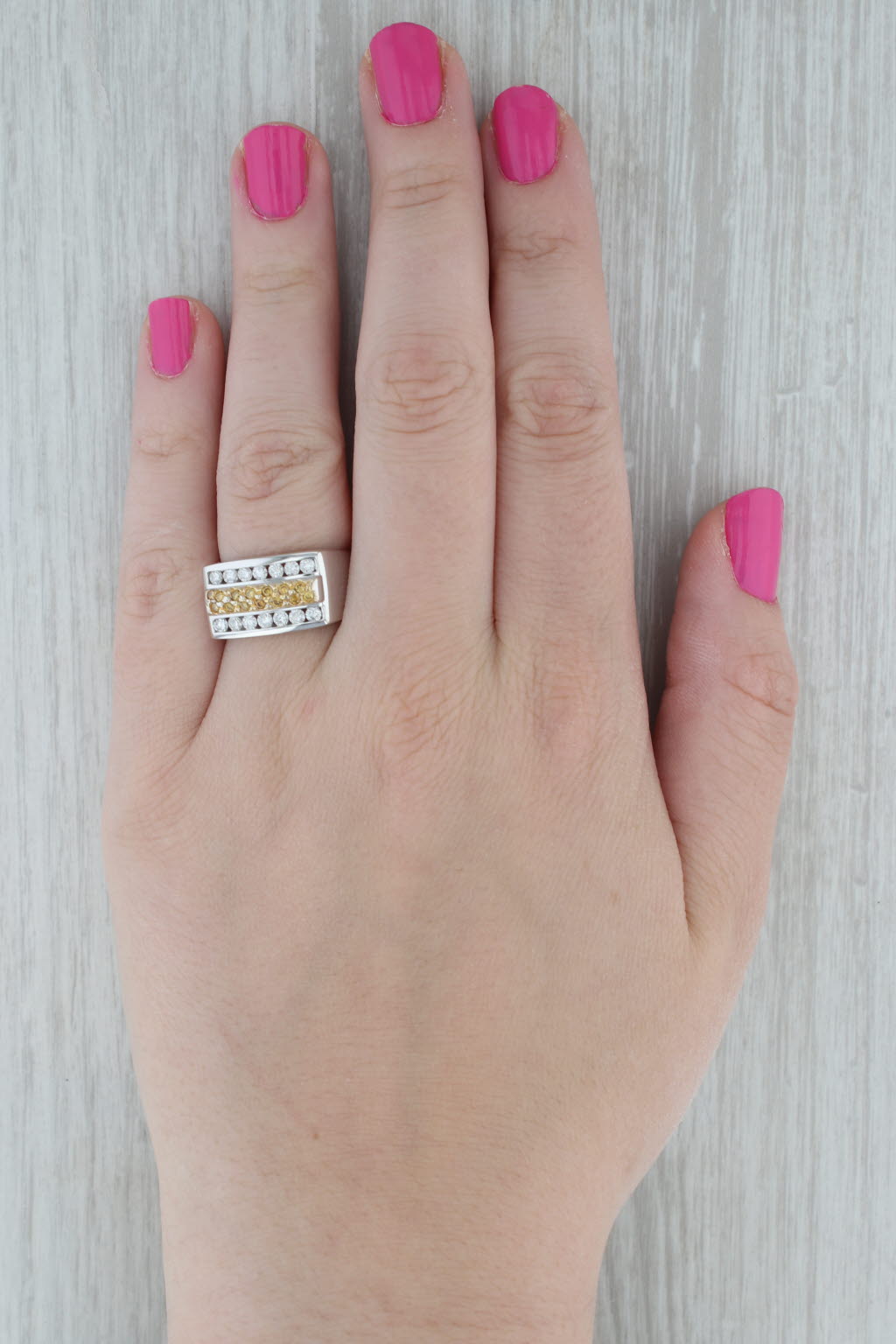 Dark Gray 0.90ctw Yellow White Diamond Ring 14k White Gold Size 8