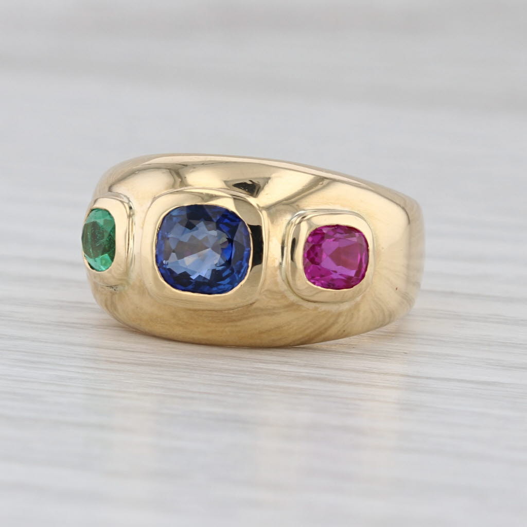 1.95ctw Sapphire Emerald Ruby Domed Ring 18k Yellow Gold Size 7.75