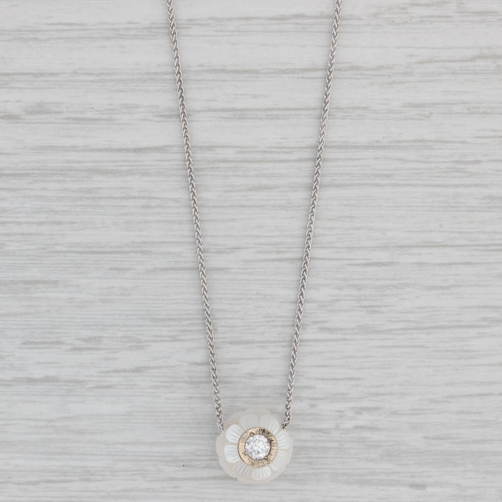 Gray New Cultured Pearl Flower Diamond Pendant Necklace 14k Gold Galatea 18"