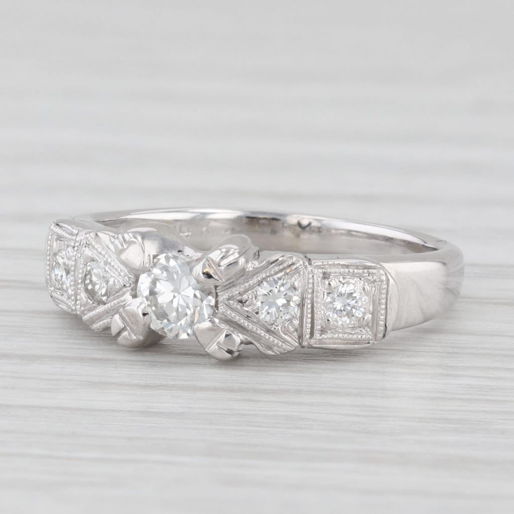 Light Gray Vintage 0.35ctw Round Diamond Engagement Ring 14k White Gold Size 5