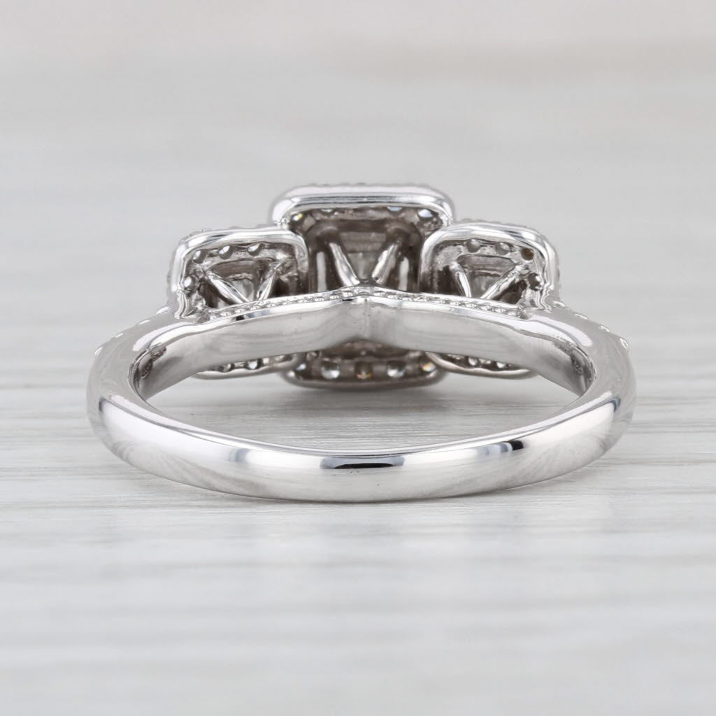 0.76ctw Diamond Emerald Cut Halo 3-Stone Engagement Ring 14k White Gold Size 6.5