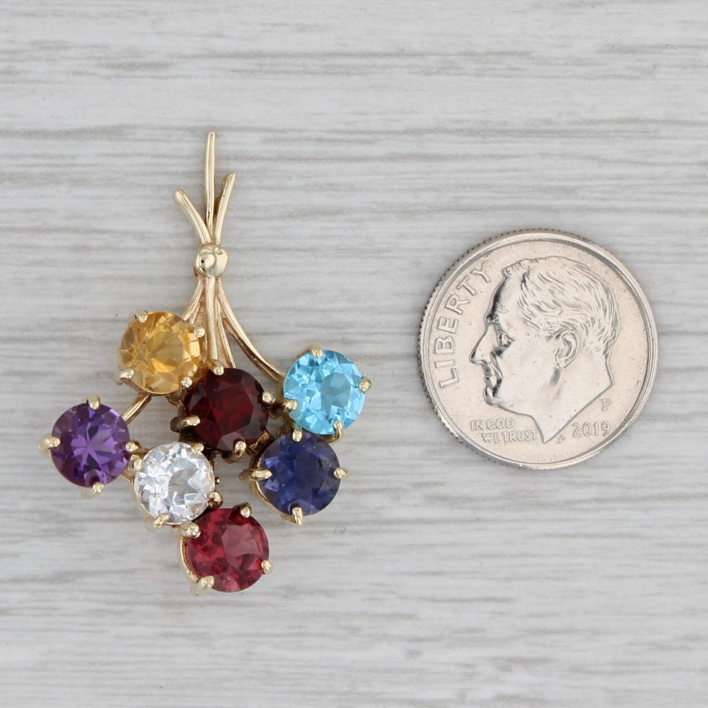 Gray Gemstone Flower Bouquet Pendant 10k Gold Topaz Iolite Garnet Citrine Amethyst