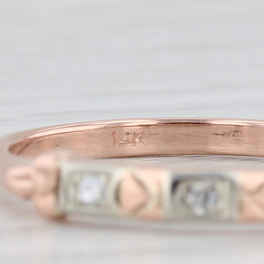 Light Gray Vintage Diamond Wedding Band 14k Rose Gold Size 6 Stackable