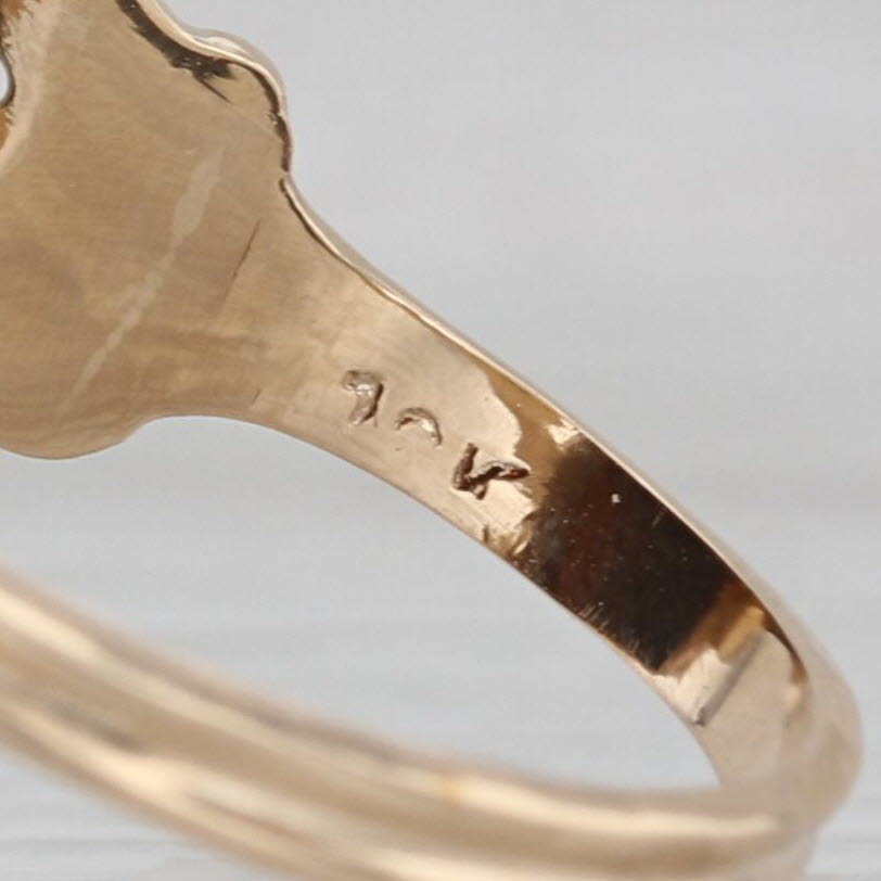 Vintage Chalcedony Agate Navette Solitaire Ring 10k Yellow Gold Size 8.5